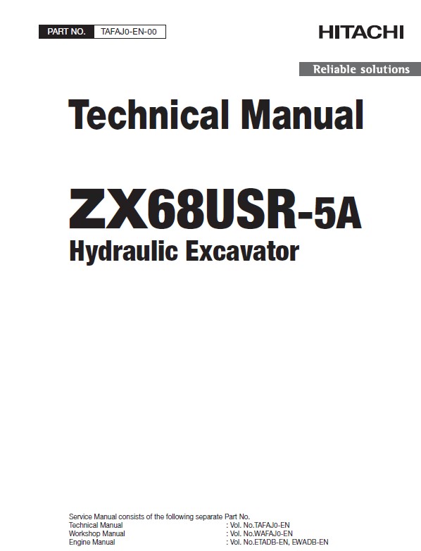 画材 hyte manuer Hitachi Hydraulic Excavator ZX68USR-5A Technical Manual